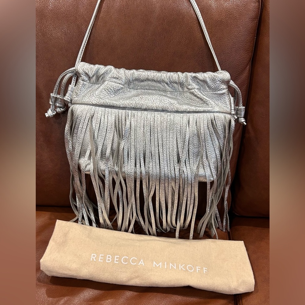 NWOT Rebecca Minkoff Silver Leather Fringe Bag